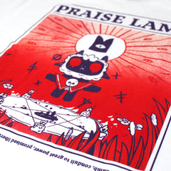 //merch.devolverdigital.co/cdn/shop/products/CotL-RadShirt-3_1024x1024.jpg?v=1653408020 Cult of the Lamb Praise Lamb T-Shirt (White)