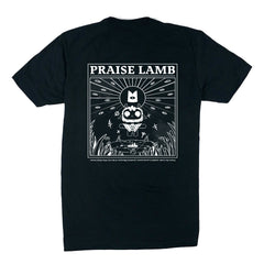 //merch.devolverdigital.co/cdn/shop/products/Praise-Lamb_white-on-black_tshirt_back-render_1024x1024.jpg?v=1674823717 Cult of the Lamb Praise Lamb T-Shirt (Black)