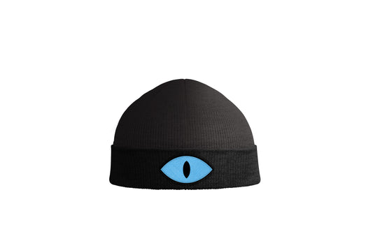 Cult of the Lamb Blue Embroidered Eye Beanie Hat (Black)
